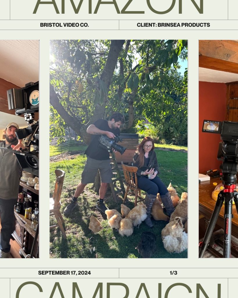 Social media graphic featuring BTS of the Bristol Video Co, team on a Brinsea Products shoot from 2024.